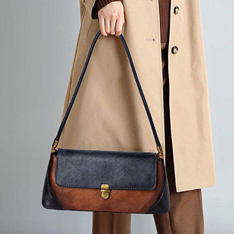 Johnature Женская сумка подмышки из натуральной кожи контрастного цвета в стиле ретро, ​​универсальные модные сумки на плечо ручной работы из натуральной коровьей кожи