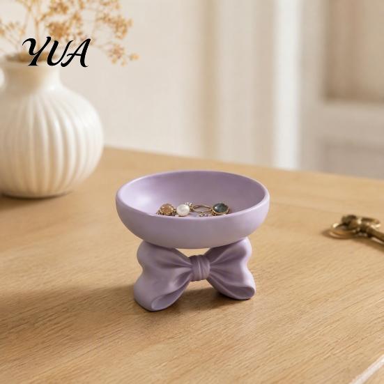 Decorative Catchall Tray 3D Printed Elegant Bow Jewelry Tray, Purple Ring Earring Holder, Dish for Necklaces Vanity Organizer, Entryway Key Gift Women