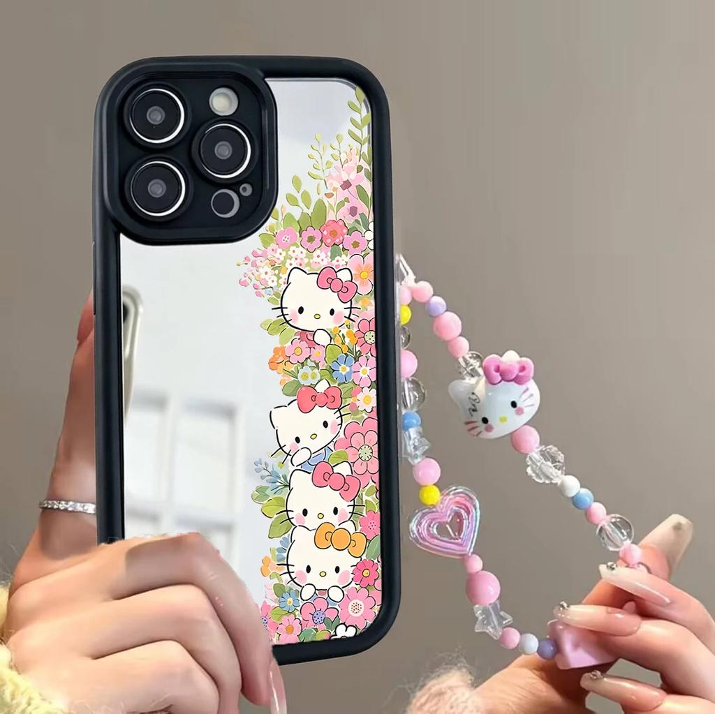 Mirror Makeup Flower Hello Kitty Chain Casing For Xiaomi Redmi Note 15 Pro 5G 15C 15 15A 14C Note 14 13 12 Pro Plus 5G Soft Case