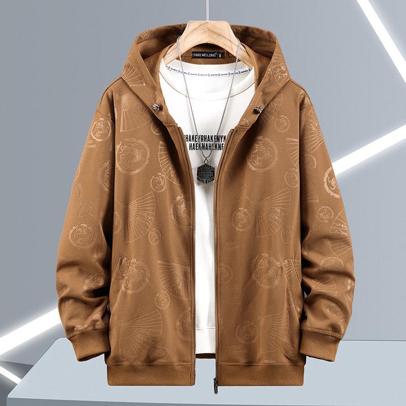 Мужская куртка-кардиган с капюшоном, весна-осень, увеличенного размера, свободная куртка на молнии с капюшоном и модным принтом