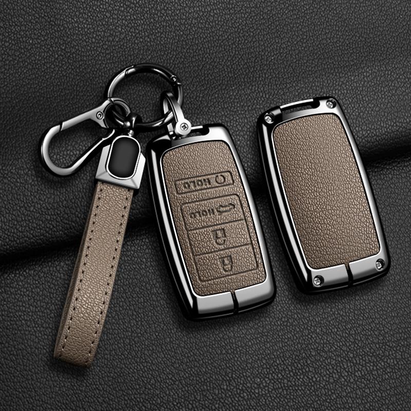 Leather+Metal Car Key Case Cover for Honda Acura RLX MDX CDX TLX-L NSX RDX Shell Fob Holder Auto Shell Fob Protector Accessories
