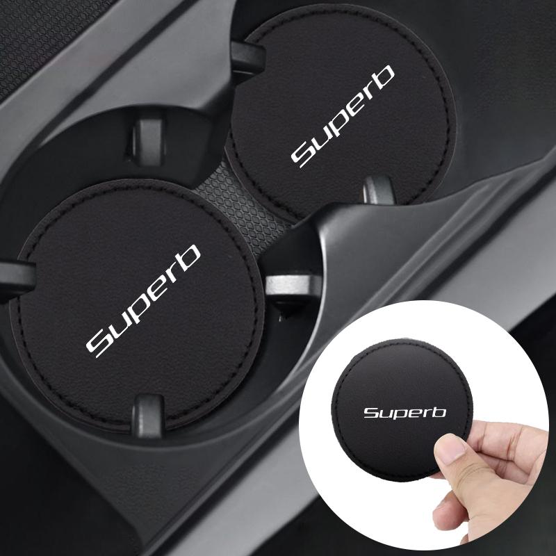 lzapc2 2Pcs Car Non-Slip Mat Waterproof Water Cup Holder Slots Mat Drink Pad For Skoda SUPERB 1 2 3 Auto Interior Styling Accessories