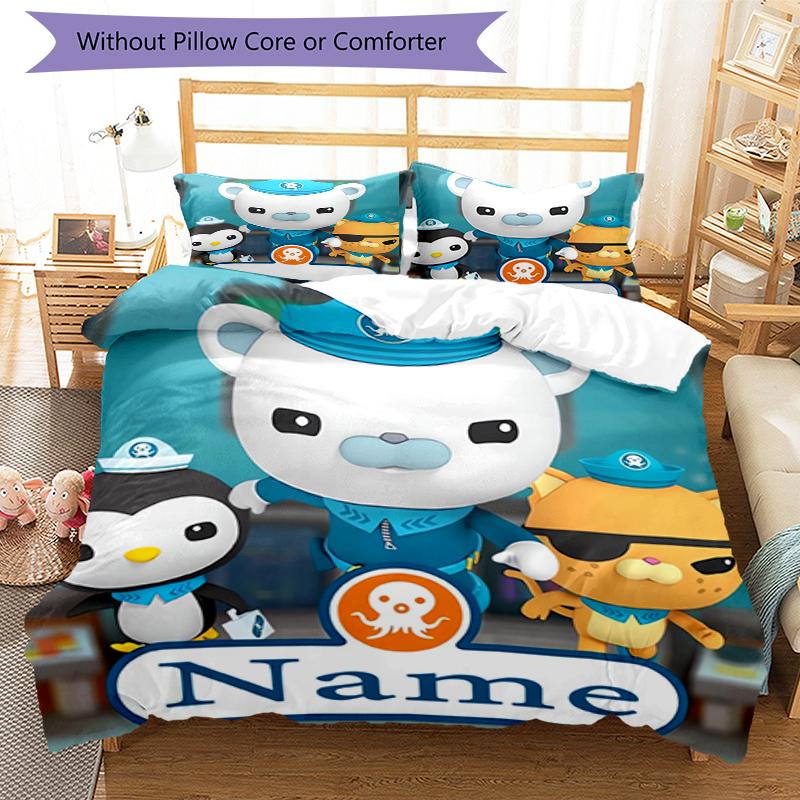 3pcs Custom Name The Octonauts Bedding Set Duvet Cover Closure Includes 1 Duvet Cover & 2 Pillowcases, Soft and Comfortable for All Seasons.