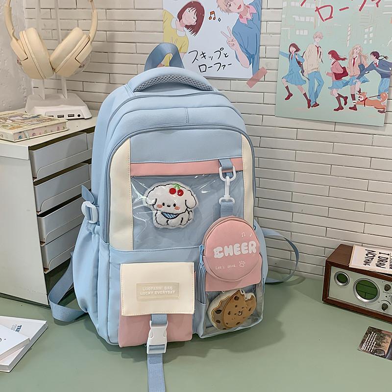 Blocked Fashion Color Letter Pattern Backpack With Compartment Transparent