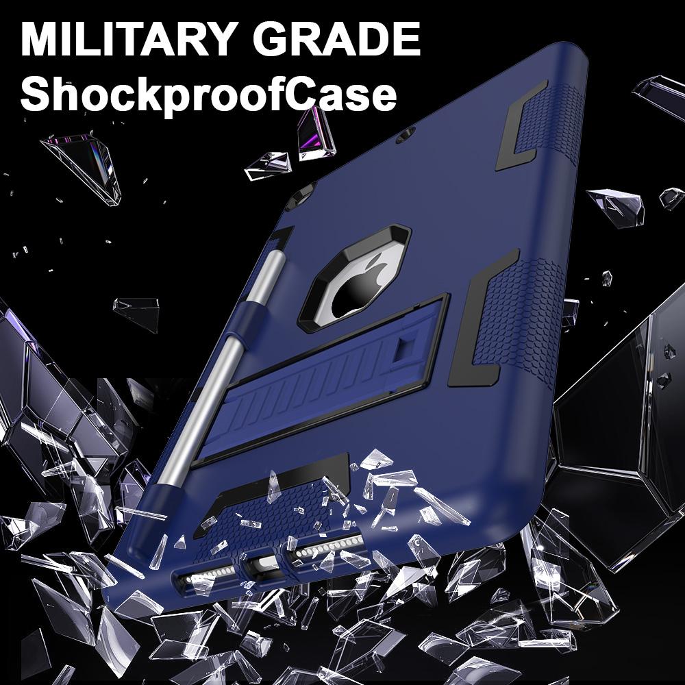 For iPad 10.2 (2021)/(2019)/(2020) Case Silicone + PC Kickstand Tablet Cover with Pencil Holder