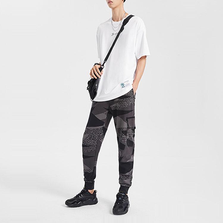 Баскетбольная серия Li Ning Badfive, повседневные удобные спортивные брюки с манжетами, мужские брюки, черный камуфляж AKLQ503-1