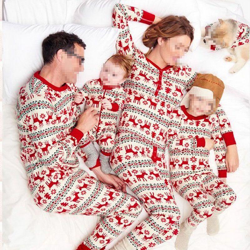 Festive Christmas Family Pajamas Set For Men Women Baby Kids Featuring Deer Print Design