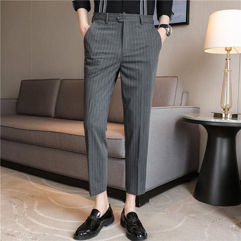 Летняя главная акция тонкие мужские повседневные брюки в полоску микроэластичные удобные брюки длиной до щиколотки мужские приталенные брюки
