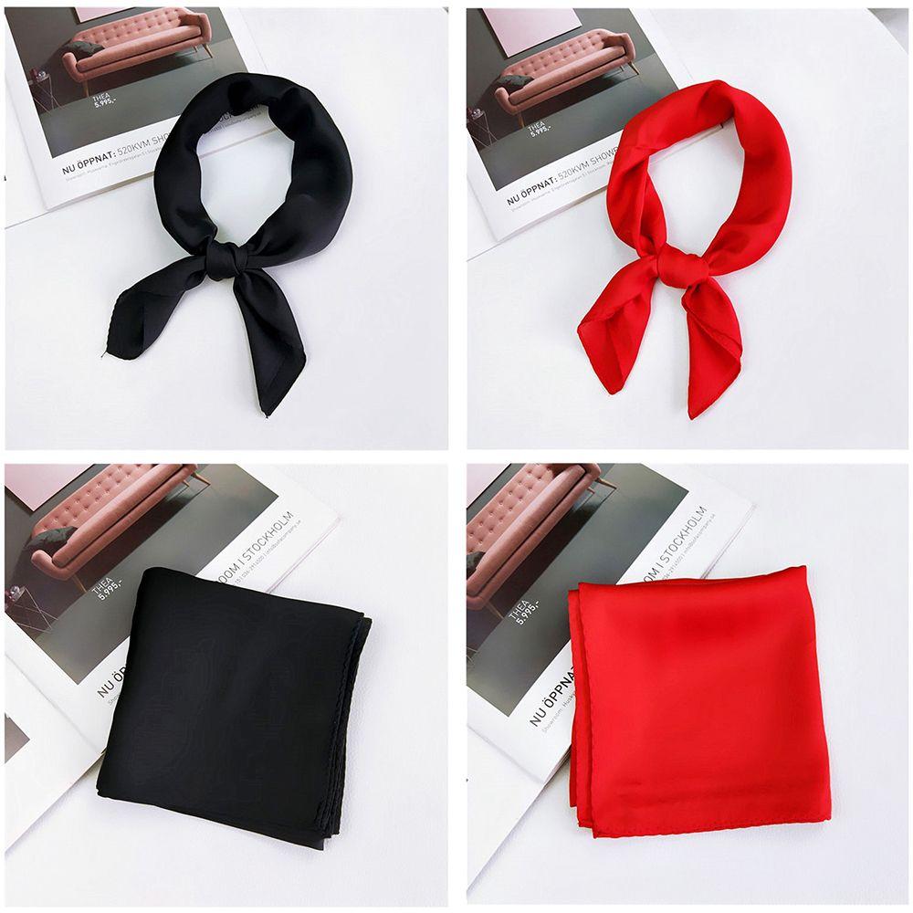 Ladies Small Vintage Solid Color Women Square Scarf Hair Tie Band Head Neck Silk Feel Satin