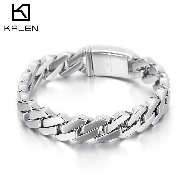 Kalen 12 мм Трендовая Цепь Кубинский Link 316L Нержавеющая Сталь Мужской Браслет Популярные Простые Украшения Панк Звено