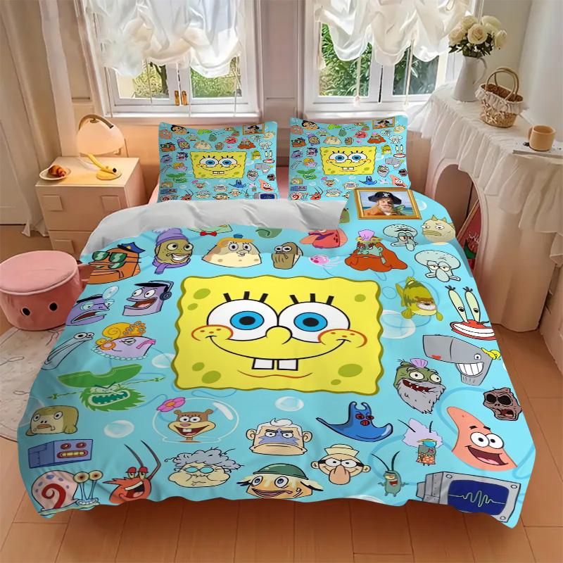 Spongebob Squarepants Characters Print 3Pcs Bedding Setduvet Cover With 2 Bedropillowcase Home Birthday Gift