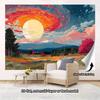 2D Starry Sky Moon Mountain Tapestry, Colorful Sunset Landscape Wall Decor