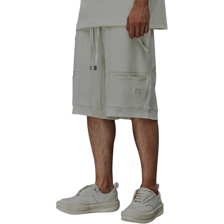 Li Ning X Jackie Chan Collaboration Kung Fu Series Solid Color Logo Mid Belt Straight Loose Shorts Men shorts Paper-White AKST663-1
