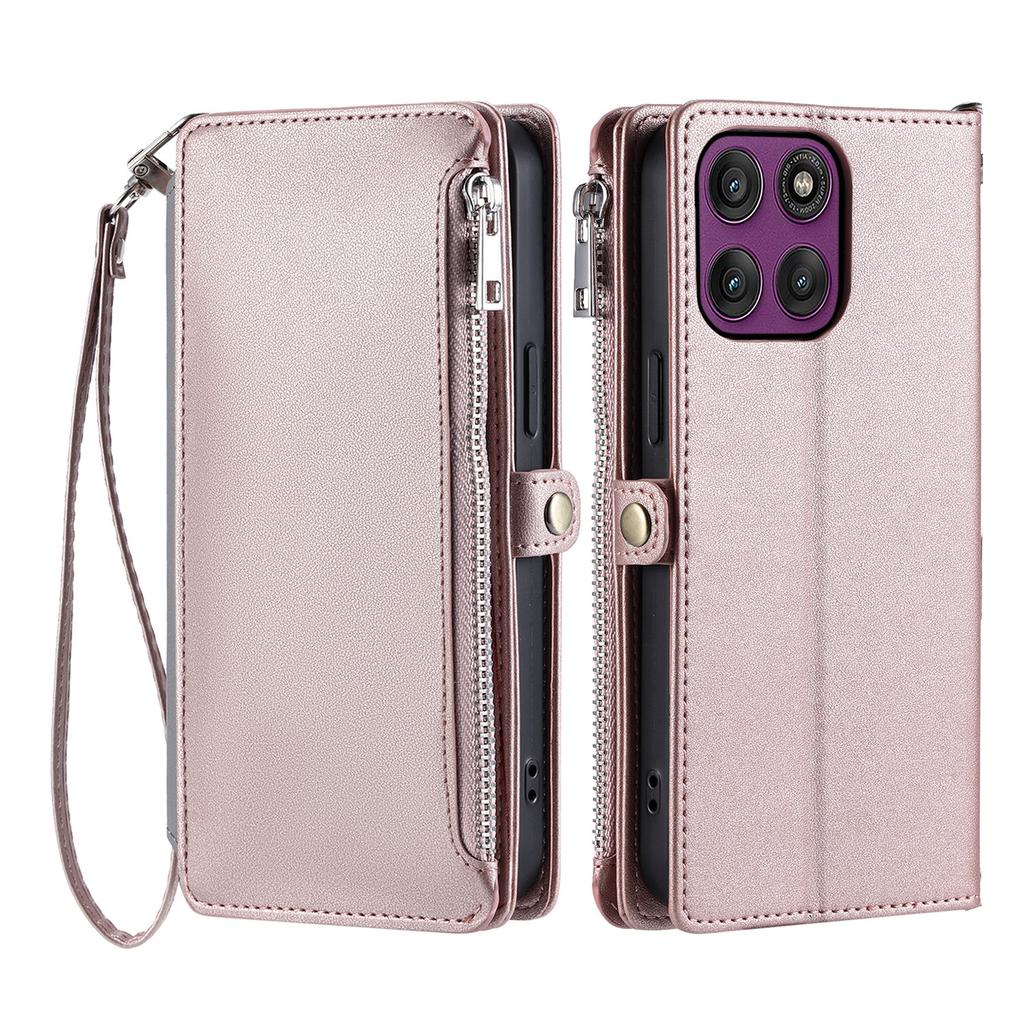 For Motorola Moto G86 5G Case TPU+PU Leather Wallet Phone Cover with Wrist Strap