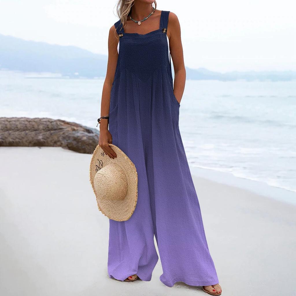 Женские комбинезоны, повседневные комбинезоны с широкими штанинами и принтом, комбинезоны без рукавов с карманами, наряды