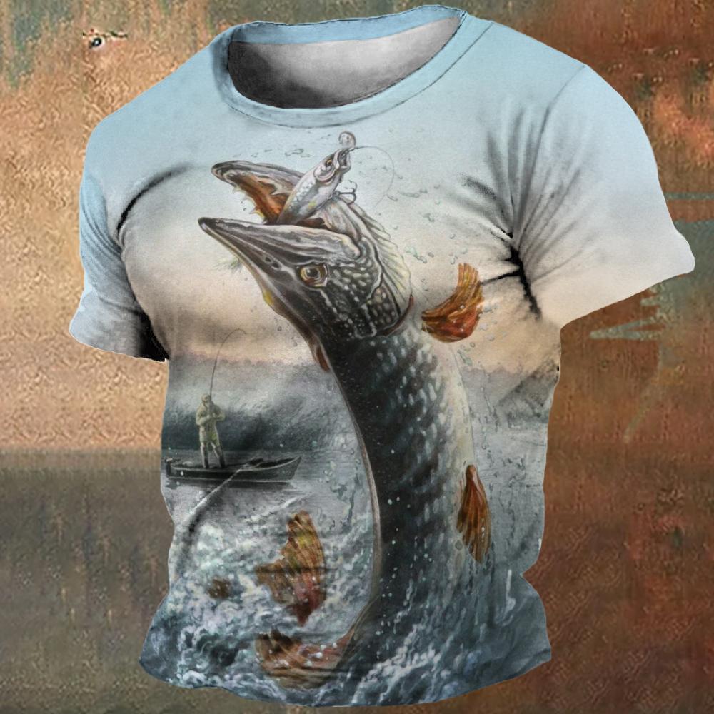 Summer Men's T-Shirts Fishing Pattern T-shirt Top 3D Print Hip Hop Loose Short Sleeve Streetwear Oversized Vintage T Shirts