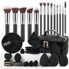 Best-Selling 46-Piece Nylon Beauty Tool Brush Set with Wood Handle for Face Washing and Makeup Powder Puff
