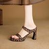 Fashion Women's New Genuine Leather Summer Leopard Pattern Exposed Toe Thick Sole Waterproof Platform High-heeled Fashion Slippers