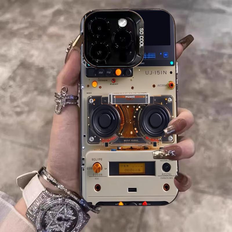 Ретро проигрыватель пластинок Покрытие серебром IMD Чехол для телефона для iPhone 16 Pro Max 15 14 13 12 11 Pro 16E 7 8 Plus X XS XR SE