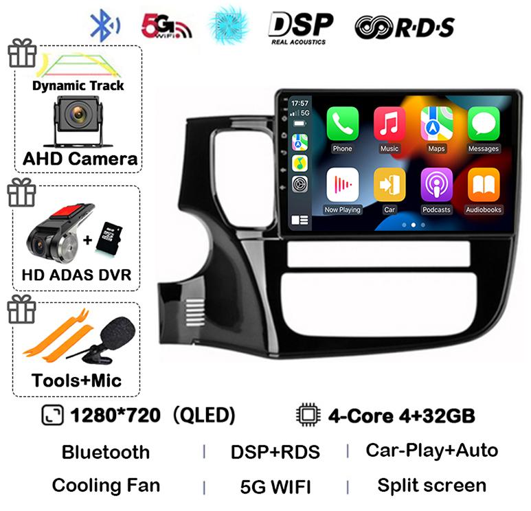 Android14 Carplay Автомагнитола для Mitsubishi Outlander 3 GF0W GG0W 2012-2018 Мультимедийный GPS-плеер Стерео 2din Головное устройство DSP