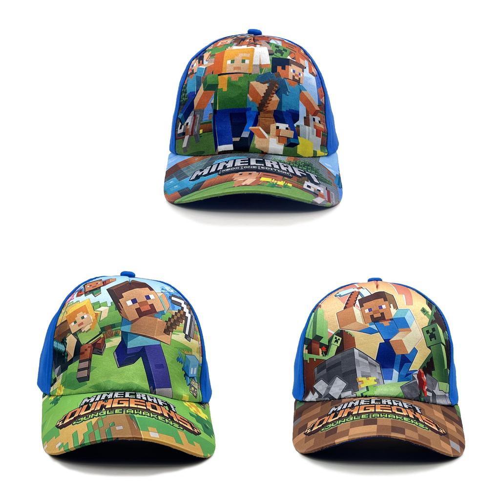 Pattern Kids Minecraft Sun Protection Cap With Round Top For Summer Casual