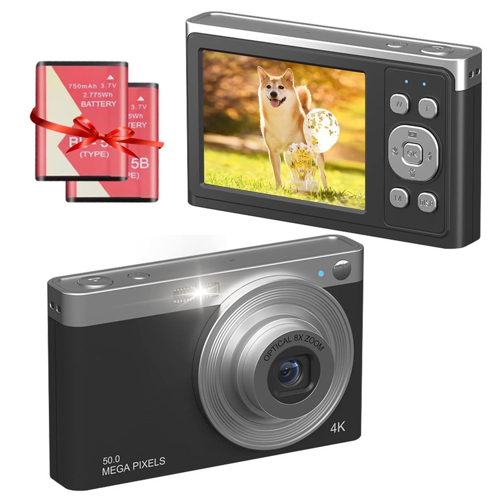 Popular 50MP digital camera with 8x optical zoom, compact, lightweight, and rechargeable. Features autofocus, HD 4K recording, a 2.88-inch IPS
