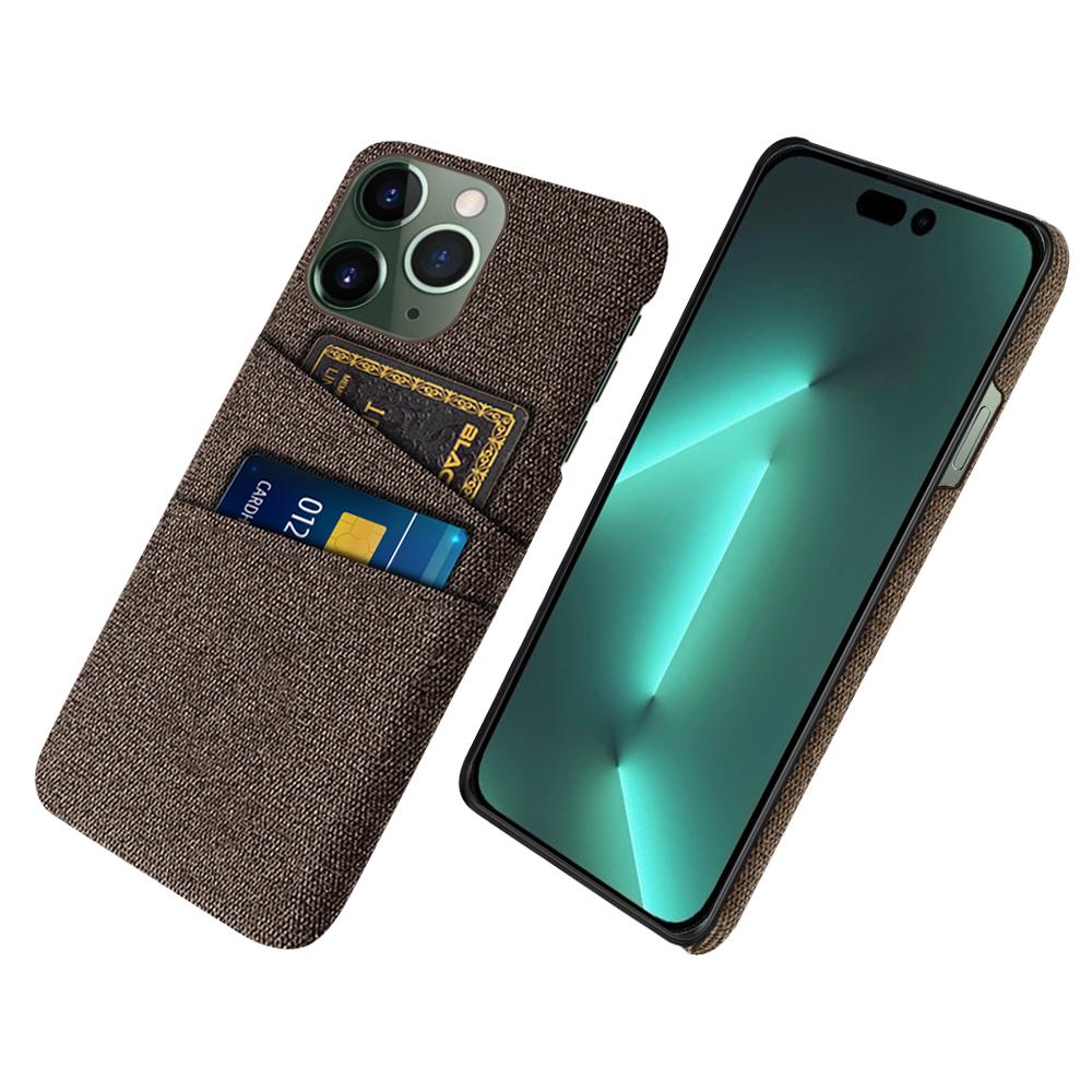 Dual Card Holder Phone Case for iPhone 15 Pro Max Hard PC+Cloth Anti-scratch Phone Cover
