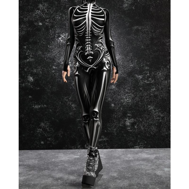 Хэллоуин Комбинезон Скелета Детский Взрослый Косплей Привидения Панк Боди Унисекс Зомби Вечеринка Зентай Костюм Фестиваль Сексуальный Велосипедный Комбинезон