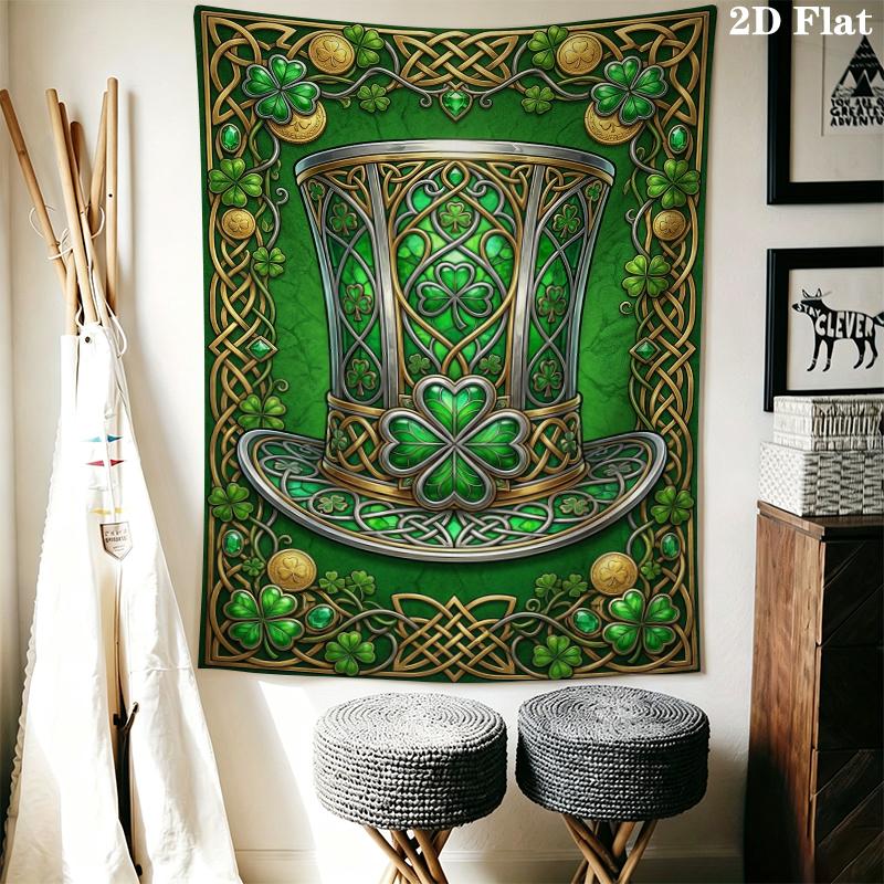 St.Patrick's Day Wall Tapestry Aesthetic Wall Hanging Printed Fabric Blanket Decorative Tapestries for Bedroom Living Room Home Decor