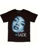 Унисекс футболка Sade Face Винтажный стиль Удобный круглый вырез Черная с подписью и белым портретом