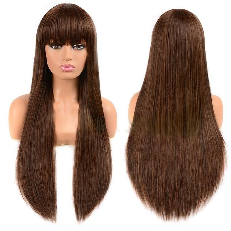 Модные женские туфли из синтетического волокна, прямые волосы, парик красного вина с челкой, длинные прямые парики из волос