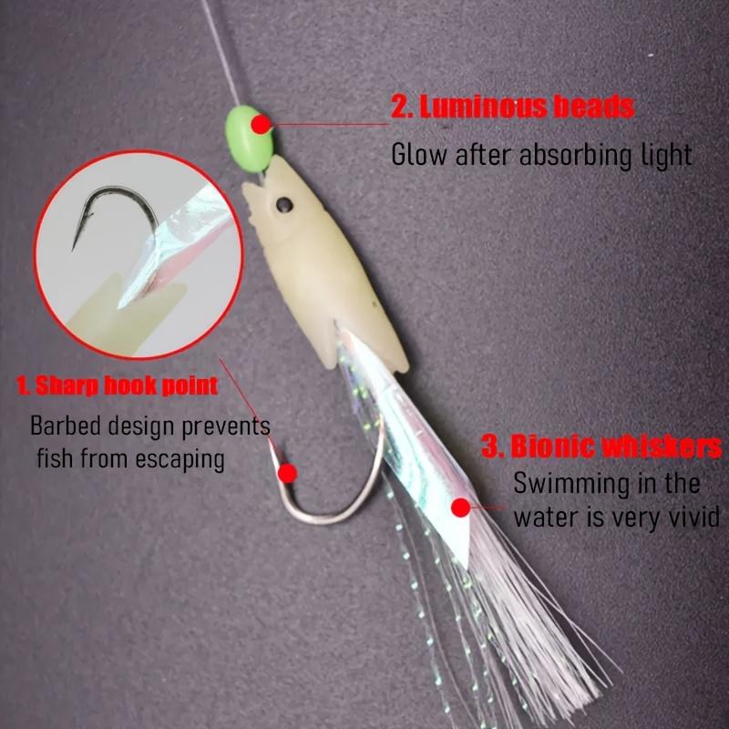 5/25 шт. Морские оснастки Sabiki String Hooks с мягкой приманкой-креветкой, светящаяся бусина, леска для ночной рыбалки, берег, скалы, соленая вода 260319