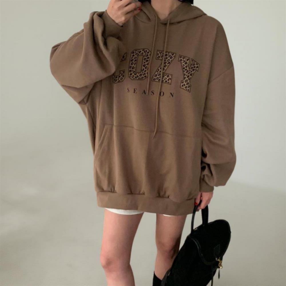New ArrivalS Open Run Women S Leopard Lettering Kangaroo Fall overSized Hoodie