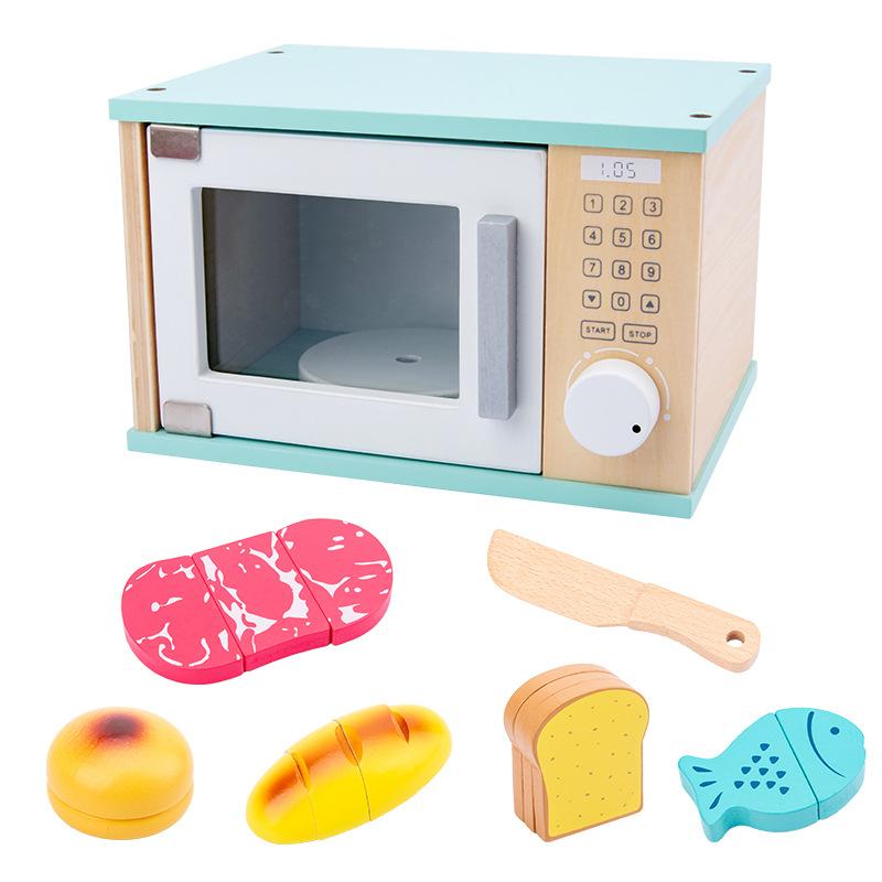 Нетоксичный Qwz Деревянный Игровой Набор Кухня Игрушка Дом Игра Игрушка для Раннего Развития Хлебопечка Микроволновая Печь Для Рождественского Подарка Детям