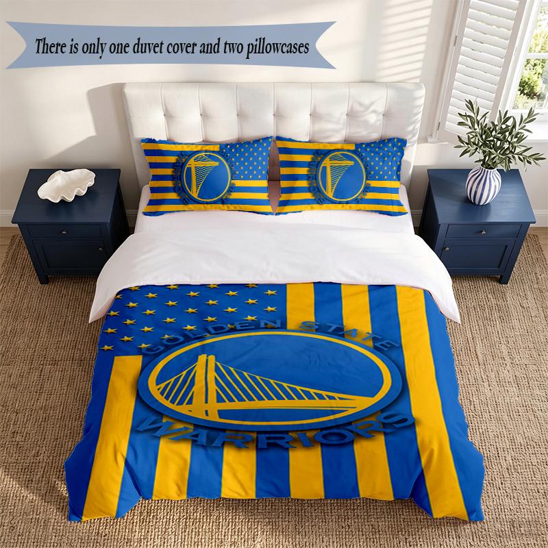 Golden State Warriors 3‑Piece Bedding Set Soft Microfiber Duvet Cover Pillowcases Comfortable Bed Linen for Bedroom Decoration