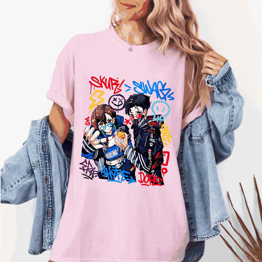 Men's Y2K Top High Street Hot Blood Anime Print Short Sleeve Cotton Round Neck T-shirt Casual Loose Street Wear Unisex