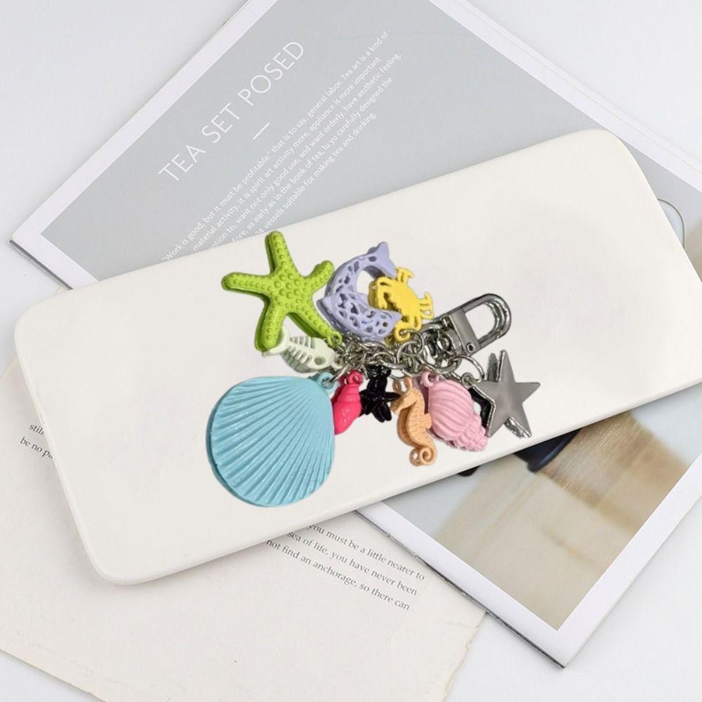 Zinc Zinc Alloy Ocean Style Keychain Candy Color Shell Tassel Pendant Beaded Starfish Turtle Keyring  Gifts
