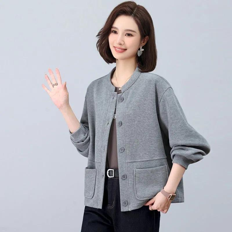 Women's Cardigan Solid Color Round Neck Long Sleeve Sweater Cardigan Jacket Loose Casual Fashion Top