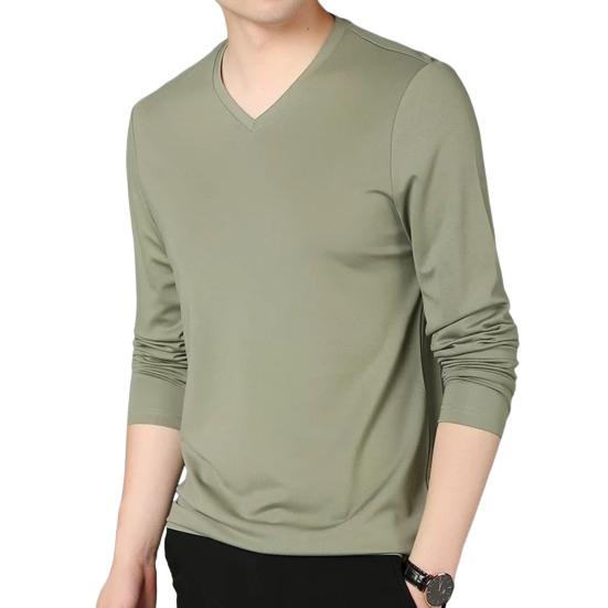 Men Fall Spring Top V Neck Long Sleeves Pure Color Slim Fit