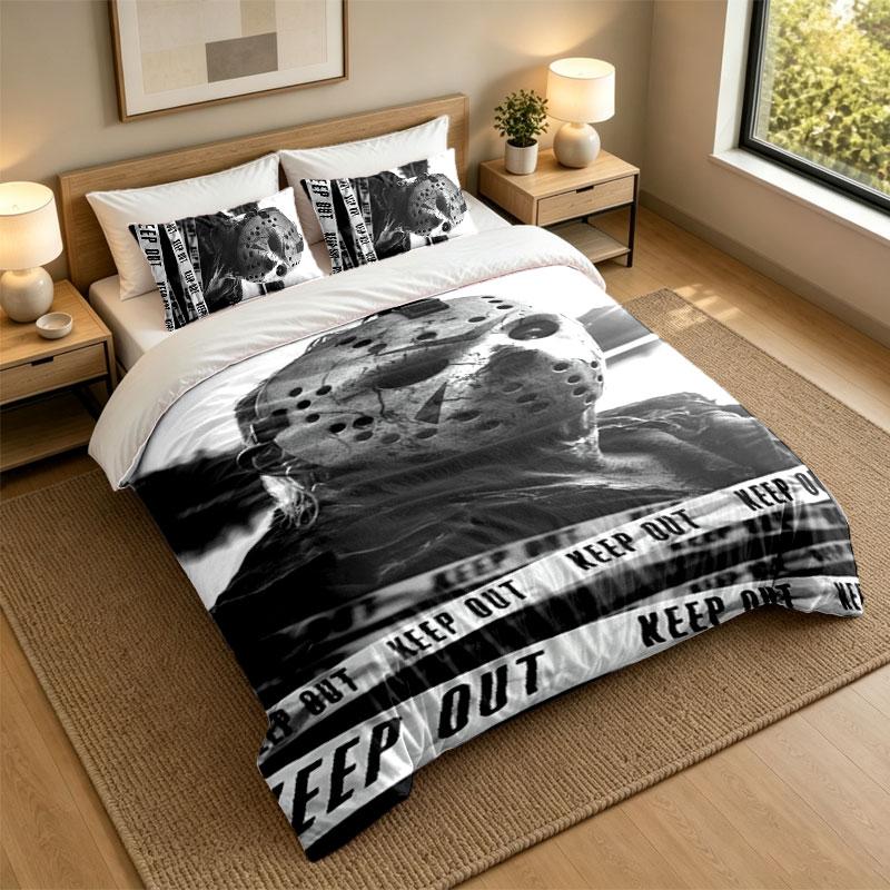 3Pcs Bedding SetFriday the 13th Jason Voorhees Soft Bed Sheet and Two Pillowcases Home Bedroom Decor