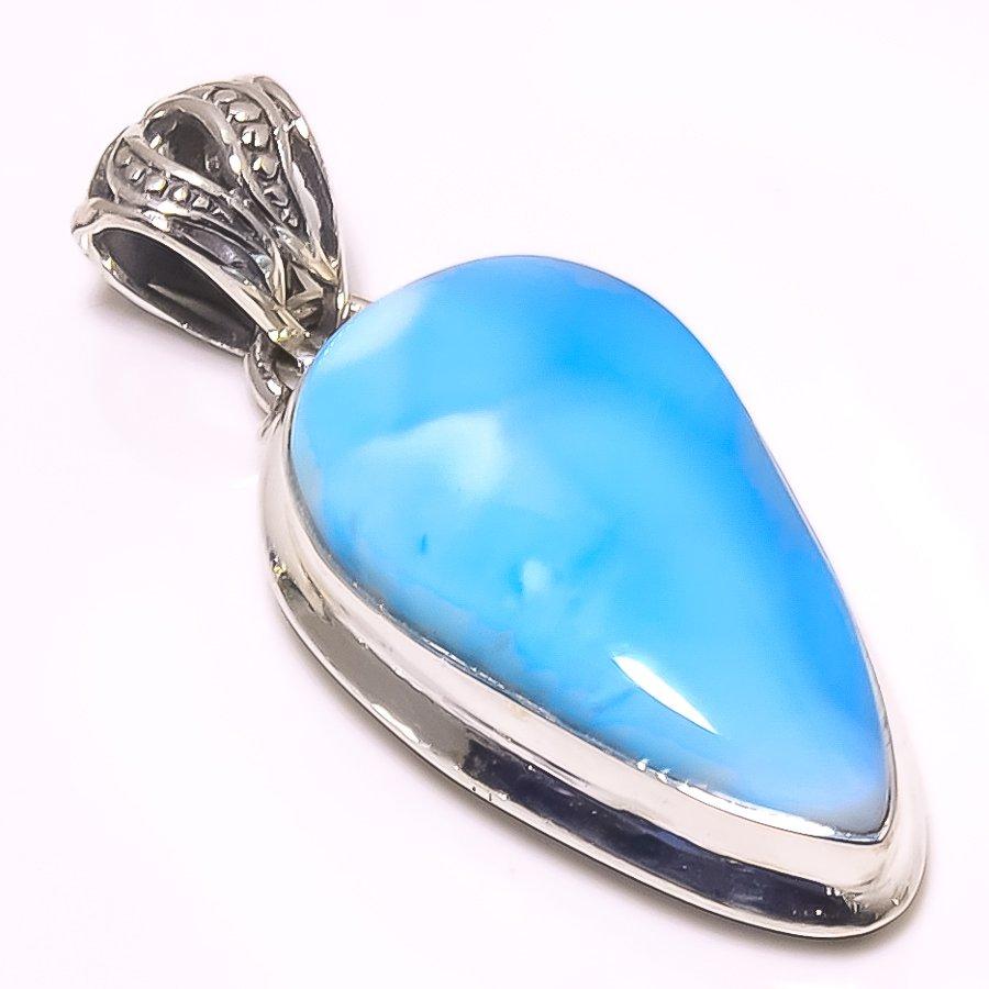 Подвеска из стерлингового серебра 925 пробы с драгоценным камнем Natural Republic Larimar 1,58 дюйма k4Z39