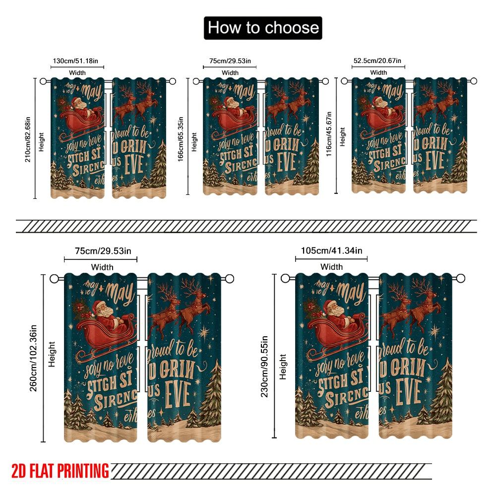 2pcs,2D plane printing Print Curtains Santa Sleigh & Snowflakes Polyester Woven (without rod) All Seasons for Living Room,