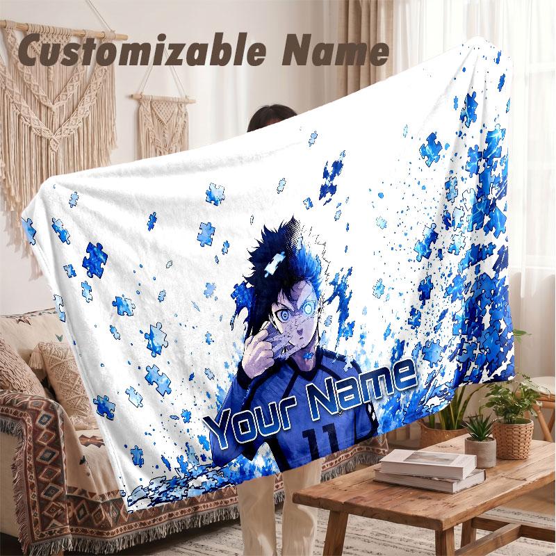 Custom Name Flannel Blanket,Blue Lock Lightweight Warm Bed Blanket For Couch & Holiday Gift
