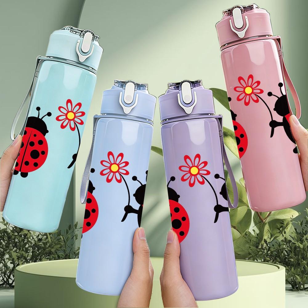 1PC Red Black Ladybug Insect Pair Print 750ml Color Plastic Sports Water Bottle Leakproof Flip Straw Lid Suitable for Sports Office Home Use