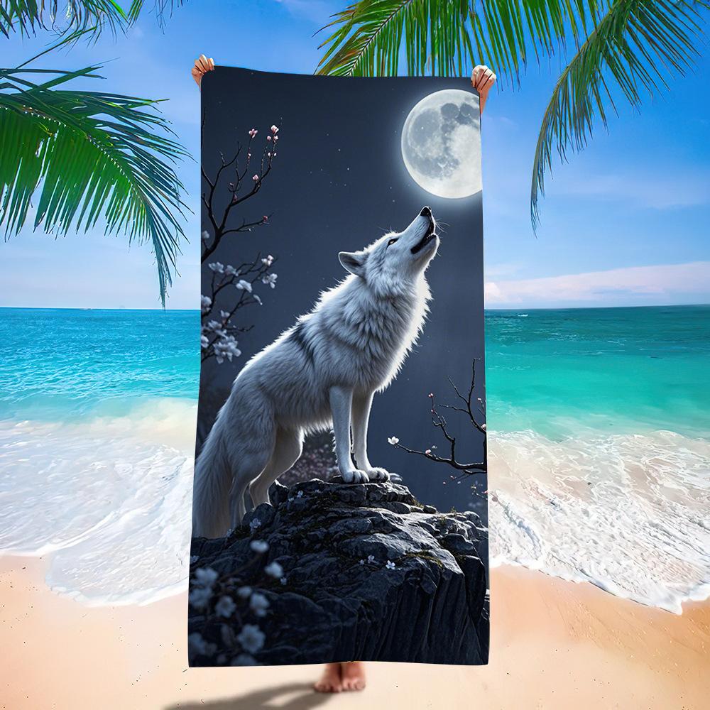 Wolf Beach Towel Class A European And American Microfiber Bath Towel Adult Men And Women Summer Printed Towel