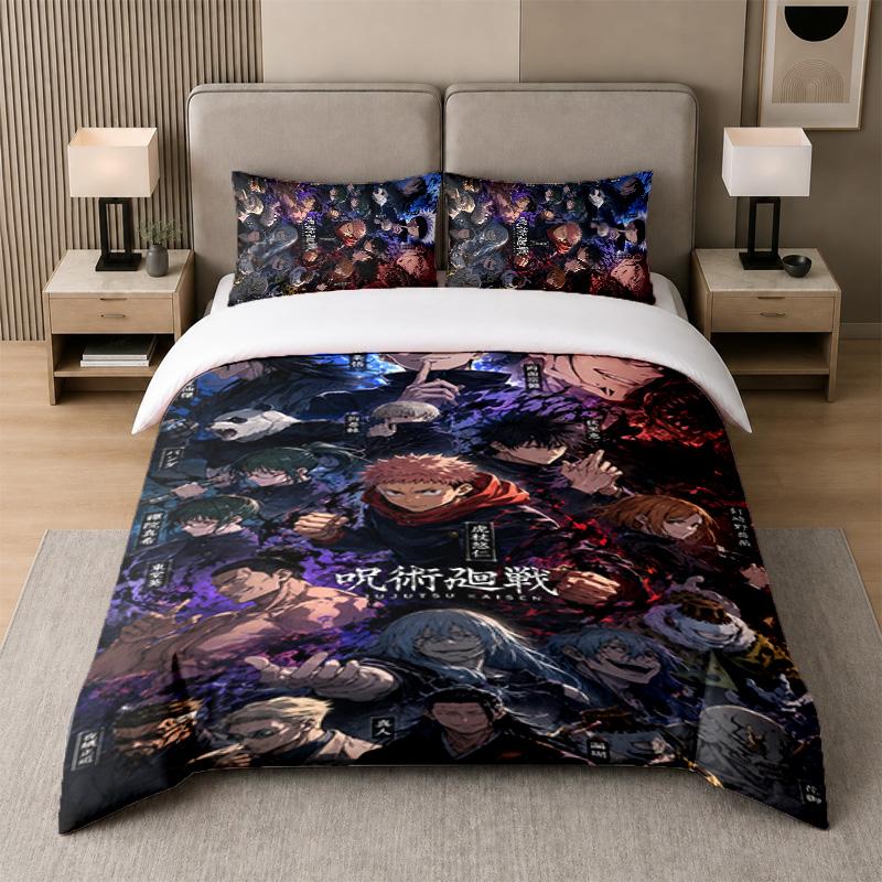 3Pcs Bed Set,Jujutsu Kaisen 1 Duvet Cover and 2 Pillowcases, Printed Bedding Decor For Guest Room