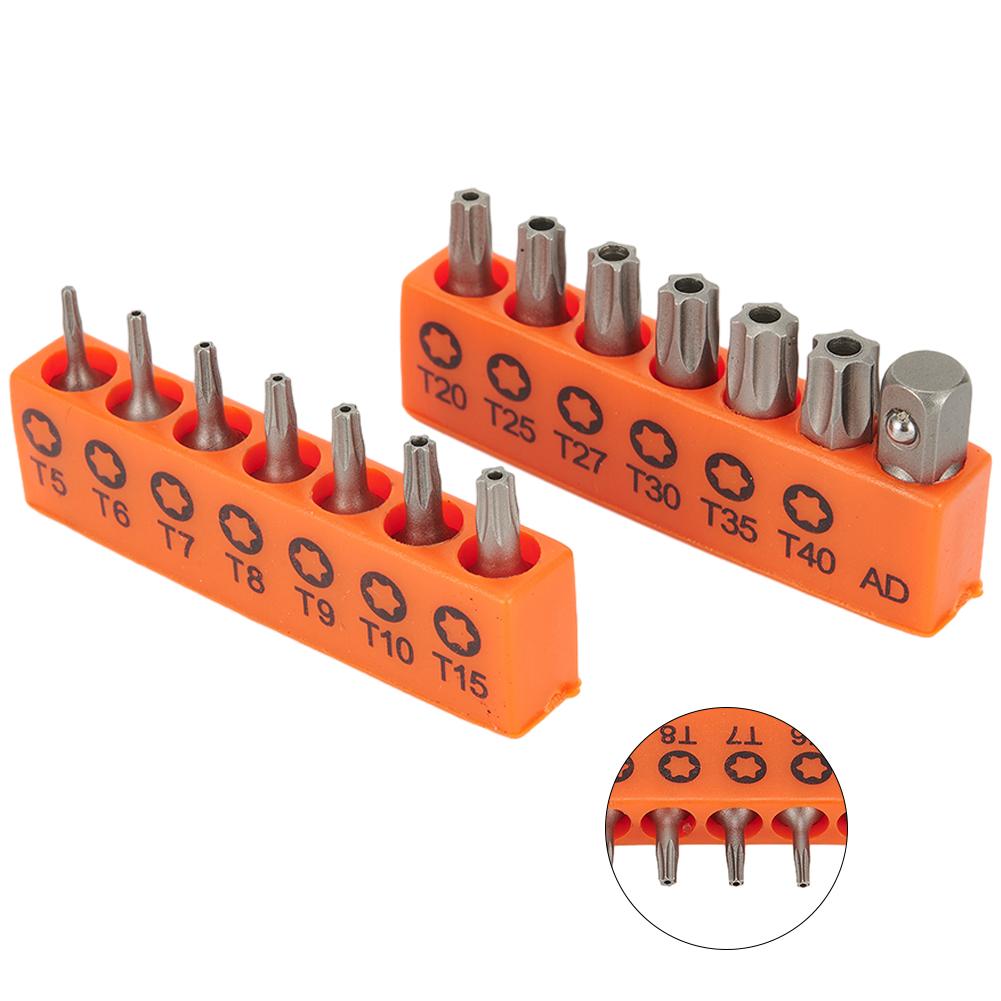 14pcs Torx Screwdriver Bit Set Tamper Proof Security Drill Bits With Hole 25mm Long 1/4'' Hex Screw Driver Hand Tools T5-T40