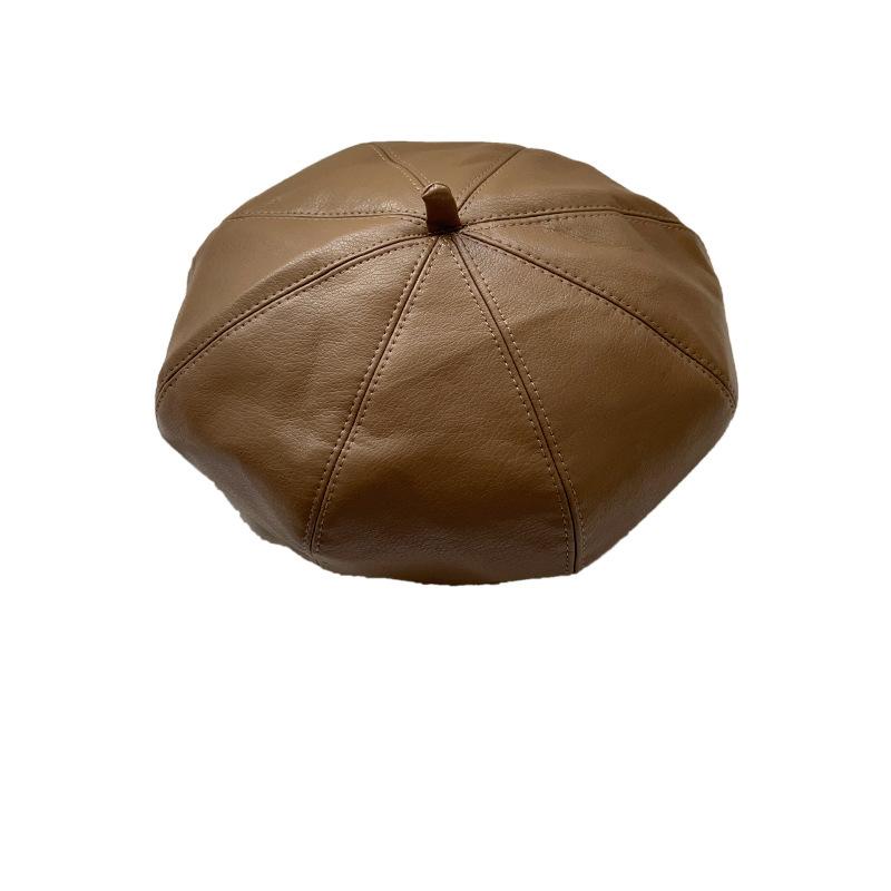 Японский однотонный берет из искусственной кожи женский черный универсальный маленький восьмиугольный головной убор ретро литературный художник шляпа бутон шляпа