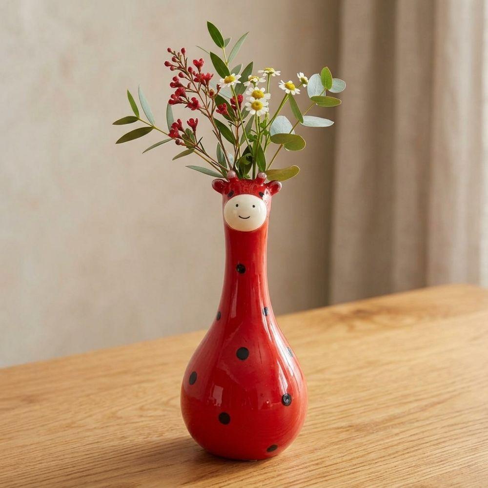 Novelty Cartoon Giraffe Resin Vase Hand Painted Cute Animal Flower Holder Home Decor