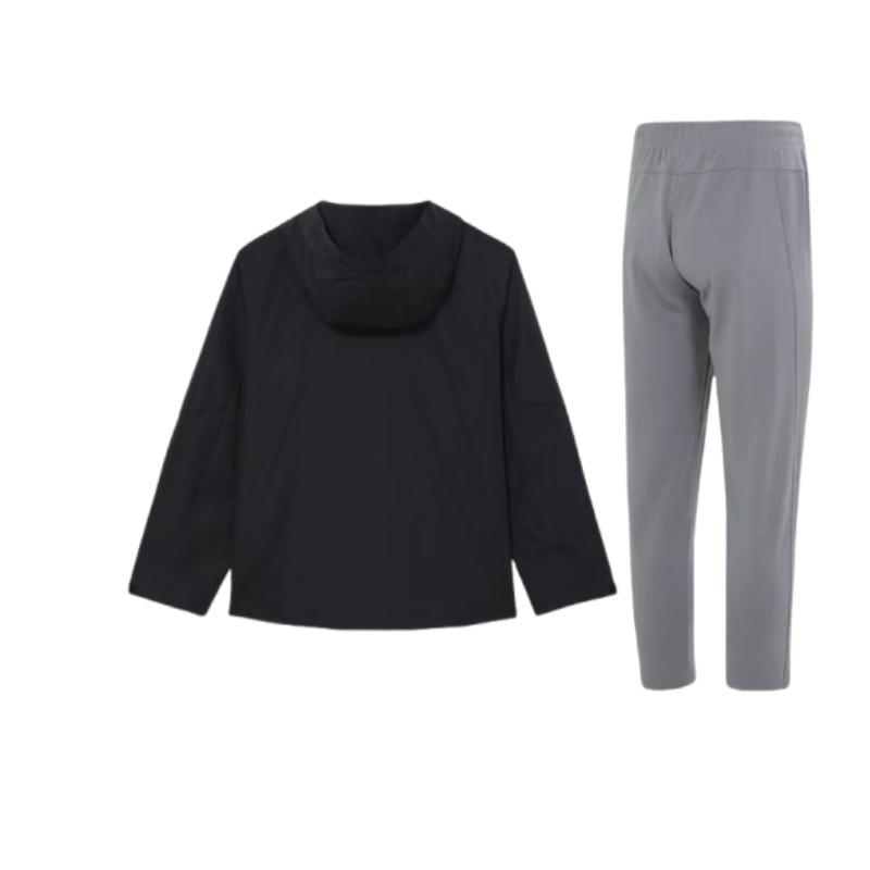 Under Armour Solid Color Versatile Outdoor Training Fitness Woven Hooded Jacket And Long Pants Casual Sports Set 23600703-014+-23600402-001